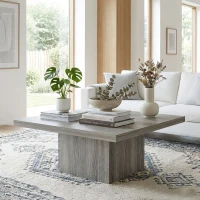 HOMCOM Square Coffee Table, Center Table with 1.6" Thick Tabletop, Gray Wood Grain(m-10)