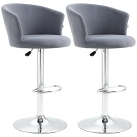 HOMCOM Adjustable Bar Stools Set of 2, Velvet Upholstered Kitchen Stool, Swivel Counter Height Barstool with Footrest for Dining Room, ‎Grey(m-11)