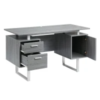 Modern White Desk with 2 Storage Drawers and Cabinet, Sleek Floating Desktop Computer Writing Table for Home Office, 51" L x 23.5" W x 30" H, Grey(m-12)