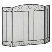HOMCOM 3-Panel Folding Fireplace Screen, Steel Mesh Fire Spark Guard Cover with Decorative Vine Pattern for Living Room Indoor Decor, 41.25" x 31.75", Black(m-11)