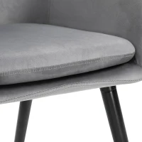 HOMCOM Modern Dining Chairs Set of 2, Kitchen Chairs Upholstered Fabric Velvet-Touch, Backrest and Armrests, Kitchen Counter Dining Room, Grey(m-9)