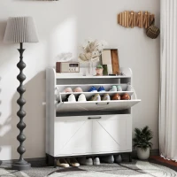 HOMCOM Shoe Cabinet Organizer with 2 Flip Drawers, Legs, Narrow Shoe Storage Cabinet for Entryway, Hallway, White(m-2)