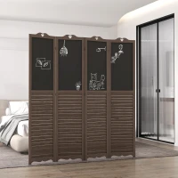 HOMCOM Wooden Room Divider with Blackboard, 4 Panel Folding Privacy Screen for Home Office, 5.5', Walnut Brown(m-7)