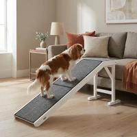 PawHut Dog Ramp Foldable with Non-slip Carpet Top Platform, Gray, White(m-2)