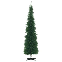 HOMCOM 7ft Unlit Pencil Artificial Christmas Tree with Realistic Branches and 499 Tips, Plastic Base, Green(m-1)
