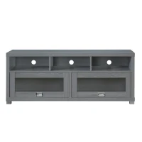 Sleek Durbin TV Stand with Glass Panel Cabinets and Cable Management, Modern Media Sideboard Cabinet for Living Room, 57" L x 15" W x 23" H, Grey(m-2)