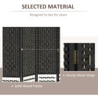 HOMCOM 4 Panel Folding Room Divider, Portable Privacy Screen, Wave Fiber Room Partition for Home Office, Black(m-5)