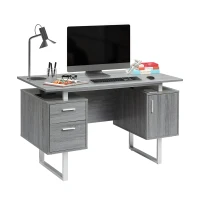 Modern White Desk with 2 Storage Drawers and Cabinet, Sleek Floating Desktop Computer Writing Table for Home Office, 51" L x 23.5" W x 30" H, Grey(m-10)