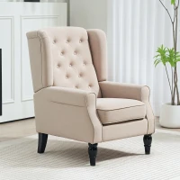 HOMCOM Wingback Accent Chair for Living Room, Button-Tufted Lounge Chair with Round Armrests and Wood Legs, Beige(m-10)