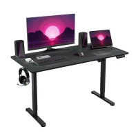 Sleek Electric Standing Desk with 3 Memory Presets and Hooks, Height Adjustable Sit to Stand Computer Desk for Home Office, 55'' L x 23.5″ W x 28'' H, Black(m-10)