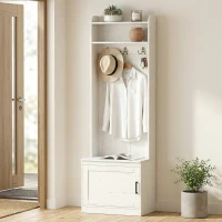 HOMCOM Narrow Hall Tree with Shoe Storage Bench, Rustic Entryway Bench with Coat Rack, Accent Coat Tree with Storage Shelves for Hallway, Mudroom, White Wood Grain(m-10)