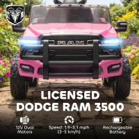 Qaba 12V Kids Ride on Car, Licensed Dodge RAM 3500 Ride on Toys with Dual Motors, Remote Control for Toddlers, Pink(m-4)