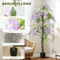 HOMCOM 5.9FT Fake Wisteria Tree with Natural Wood Trunk, Artificial Plant in Nursery Pot, Greenery Tall Faux Floor Plant Purple(m-4)