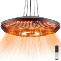 Outsunny Electric Hanging Patio Heater with LED Light, 750/1500 W IP65 Ceiling Mounted Infrared Outdoor Heater, Black(m-11)