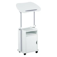 Practical Laptop Cart with Adjustable Tilting Panel, Mobile Workstation for Home Offices, Classrooms, or Bedside, 23.5″ L x 15.5″ W x 31.5″ H, White(m-9)