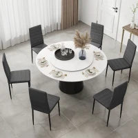 HOMCOM Modern Dining Chairs, Set of 6, High Back Linen Fabric Upholstery and Metal Legs for the Living Room, Home, Grey(m-7)