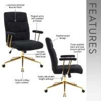Chic Boucle Office Chair with Foam-Padded Back and Seat, Height-Adjustable Desk Chair for Studies Offices, 26" L x 26.5" W x 42.5" H, Black(m-4)