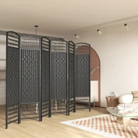 HOMCOM 6 Panel Folding Room Divider, Portable Privacy Screen, Wave Fiber Room Partition for Home Office, Black(m-8)