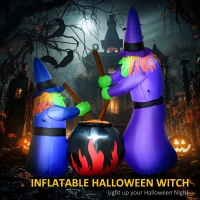 HOMCOM 6' Halloween Inflatables Outdoor Decorations Witches With Cauldron LED Light, Blow Up LED Yard Decor for Garden, Lawn, Party, Holiday(m-4)