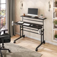 Mobile Writing Desk with Height Adjustment and Headphone Hook, Compact Worktable for Offices and Study Rooms, 35″ L x 23.5″ W x 28″ H, Black(m-9)