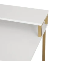 Industrial Writing Desk with Elevated Hutch Shelf and CPU Caddy, Modern Computer Table for Home Office, 46.5" L x 19" W x 34" H, Gold(m-10)