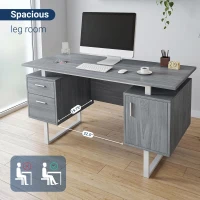 Modern White Desk with 2 Storage Drawers and Cabinet, Sleek Floating Desktop Computer Writing Table for Home Office, 51" L x 23.5" W x 30" H, Grey(m-5)
