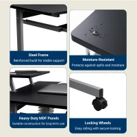 Compact Computer Cart with Adjustable Shelf and Slide-Out Keyboard, Space-Saving Desk for Dorms, 28.5" L x 20.5" W x 35.5" H, Black(m-7)