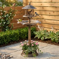Outsunny 3 in 1 Garden Bird Bath Bowl Pedestal with Bird Feeder, Large Water Basin, Underneath Flower Planter, Bronze(m-10)