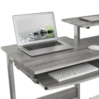 Practical Computer Desk with Slide-Out Keyboard Tray and Elevated Shelf, Ideal Workstation Table for Offices, Bedrooms, 38″ L x 22″ W x 35″ H, Gray(m-5)