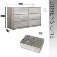 Versatile 6-Drawer Dresser with Water-Resistant Top, Ideal Storage Chest for Bedrooms, Playrooms, Entryways, 44.5" L x 16" W x 26.5" H, Gray(m-3)