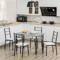 HOMCOM Kitchen Table and Chairs for 4, Modern Dining Table Set with Padded Sponge Cushion Chairs and Marble Textured Dining Table, Light Grey and Black(m-2)
