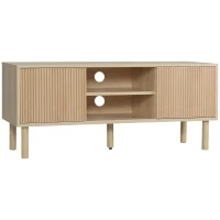 HOMCOM Modern TV Stand for TVs up to 50", TV Cabinet with Storage Shelves for Living Room, Natural(m-9)