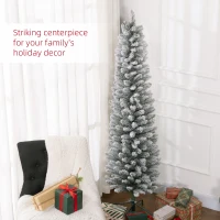 HOMCOM 6ft Artificial Christmas Tree, Snow Flocked Branches, Metal Base, Pencil Xmas Tree(m-4)