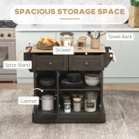 HOMCOM Triple-Cabinet Kitchen Island on Wheels, Kitchen Storage Cabinet with Drawers, Rolling Utility Cart Brown(m-4)