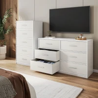Spacious 5-Drawer Dresser with Water-Resistant Top, Ideal Storage Chest for Bedrooms, Playrooms, Entryways, 22.5" L x 15.5" W x 43" H, White(m-1)