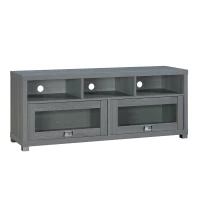 Sleek Durbin TV Stand with Glass Panel Cabinets and Cable Management, Modern Media Sideboard Cabinet for Living Room, 57" L x 15" W x 23" H, Grey(m-10)