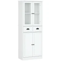 HOMCOM 61" Kitchen Pantry Cabinet, Freestanding Farmhouse Buffet Storage Cabinet with Soft Close Glass Doors and Adjustable Shelves, White(m-2)