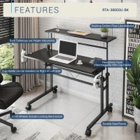 Mobile Writing Desk with Height Adjustment and Headphone Hook, Compact Worktable for Offices and Study Rooms, 35″ L x 23.5″ W x 28″ H, Black(m-4)
