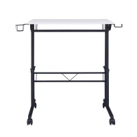 Mobile Writing Desk with Height Adjustment and Headphone Hook, Compact Worktable for Offices and Study Rooms, 35″ L x 23.5″ W x 28″ H, White(m-9)