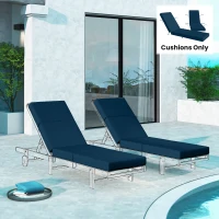 Outsunny Set of 2 Chaise Lounge Cushion, 4" Thick Outdoor Lounge Chair Cushions with Ties for Patio, 21" x 72", Navy Blue(m-8)