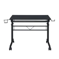 Mobile Writing Desk with Height Adjustment and Headphone Hook, Compact Worktable for Offices and Study Rooms, 35″ L x 23.5″ W x 28″ H, Black(m-2)