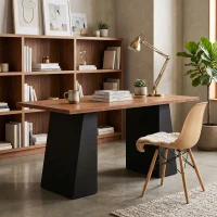 HOMCOM 63 Inch Computer Desk with Trapezoidal Frame Light Walnut and Black(m-10)