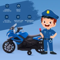 Aosom 6V Kids Motorcycle Police Electric Ride-On Dirt Bike Off-road Street Bike Battery Powered Rechargeable Horn Headlights Training Wheels Realistic Sounds for Girls and Boys 18 - 36 months Blue(m-7)