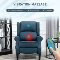 HOMCOM Vibration Massage Recliner Chair for Living Room with Heat,  Wingback Single Sofa, Modern Linen Fabric Push Back Reclining Chair with Footrest, Side Pocket,  Dark Blue(m-4)