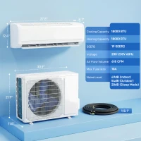 HOMCOM 18000 BTU Mini Split Air Conditioner, 19 SEER2 230V Inverter AC Unit Cools up to 1250 Sq.Ft, Complete Installation Kit(m-3)