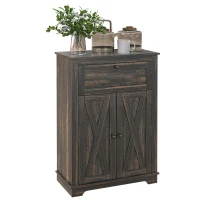 HOMCOM Farmhouse Sideboard Storage Cabinet with Doors and Drawer for Kitchen, Living room, 23.5"x11.75"x34.5", Dark Brown(m-11)