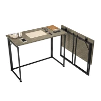 Sleek Folding Desk with Sturdy Steel Legs and MDF Top, Space-Saving Small Computer Writing Table for Apartment, 39.5" L x 19.5" W x 29" H, Grey(m-8)