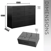 Roomy 8-Drawer Dresser with Water-Resistant Top, Ideal Storage Chest for Bedrooms, Living Rooms, TV Stand, 44.5" L x 16" W x 34.5" H, Black(m-3)