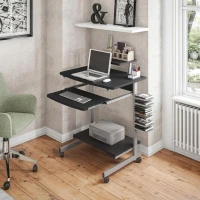 Compact Computer Cart with Adjustable Shelf and Slide-Out Keyboard, Space-Saving Desk for Dorms, 28.5" L x 20.5" W x 35.5" H, Black(m-9)