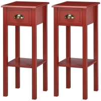 HOMCOM 2-Tier Nightstand, Side Table with Drawer and Shelf for Living Room or Bedroom, Set of 2, Red